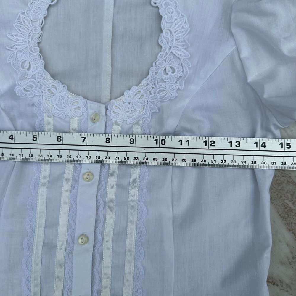 Jessica's Gunnies VTG Blouse Women 7 White Lace Trim Puff Short Sleeve Prairie - Picture 7 of 10